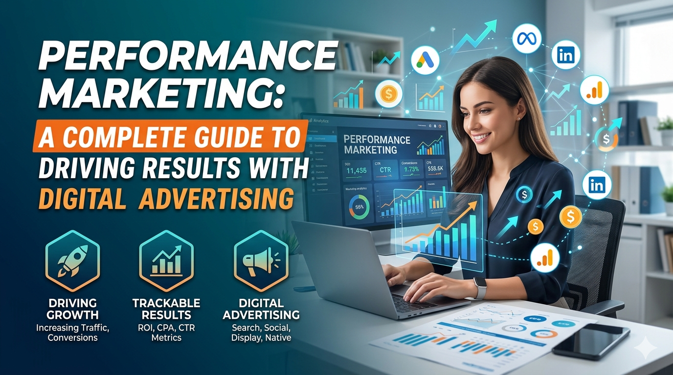Performance marketing strategy showing digital advertising analytics and campaign growth